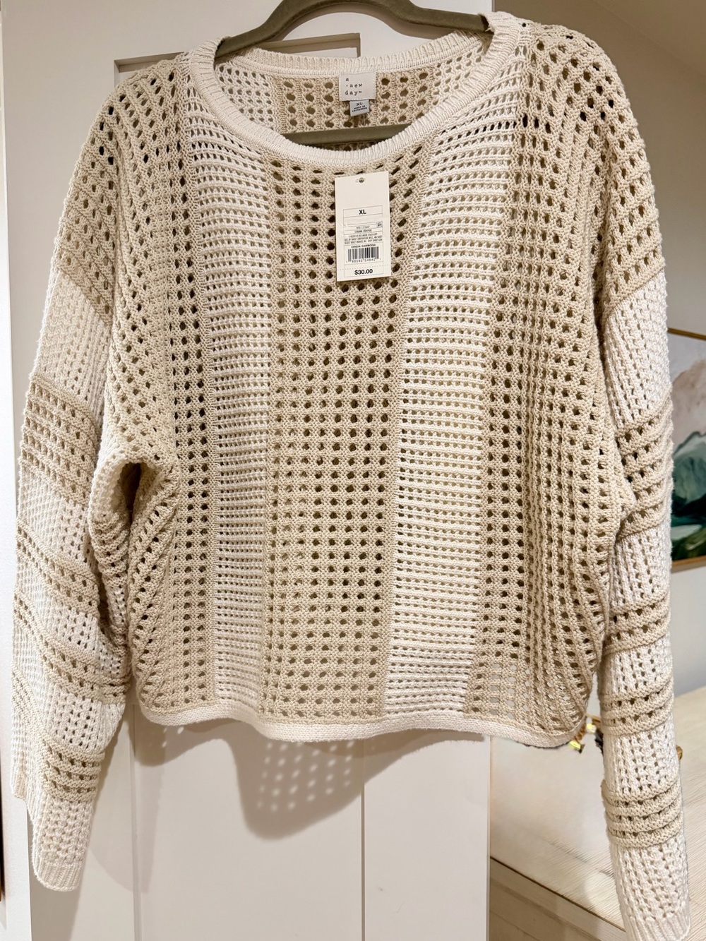 NWT a new day Open-Knit Cream Crewneck Sweater